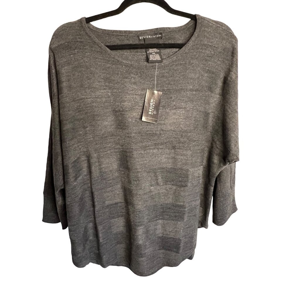 NWT Design History Women's Charcoal Sweater XXL Acrylic Round Neck 3/4 Sleeve